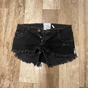 Low rise black denim shorts